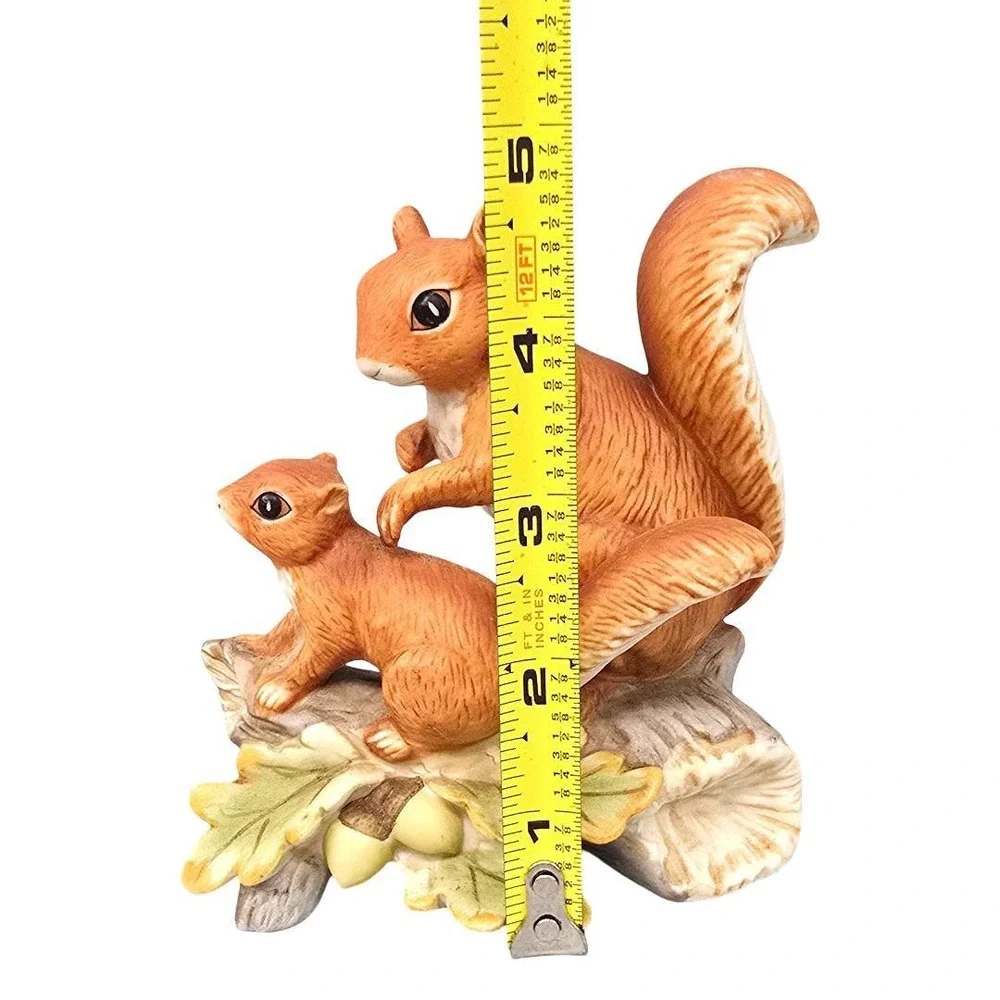 Vintage HOMCO #1457 Squirrel Mom & Baby Figurine Woodland Ceramic Log Leaves